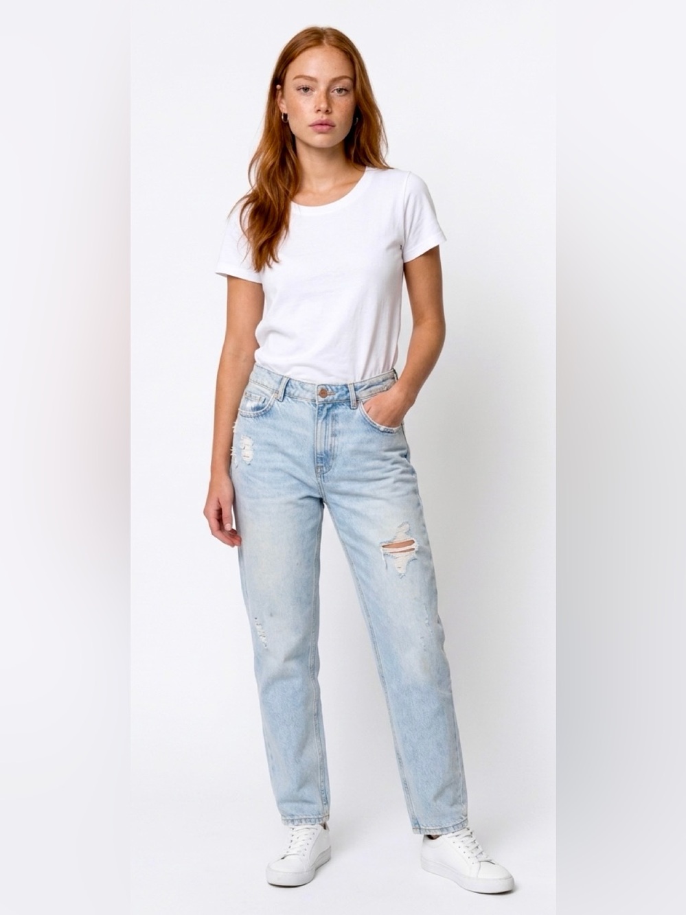 ZARA Original Distressed Light Wash Straight Leg Jeans